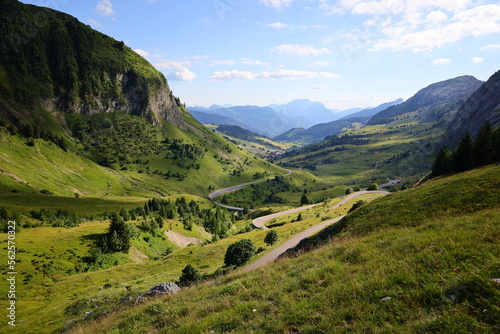 Foto View from the Col de la Colombière which is a mountain pass in the Alps in the d