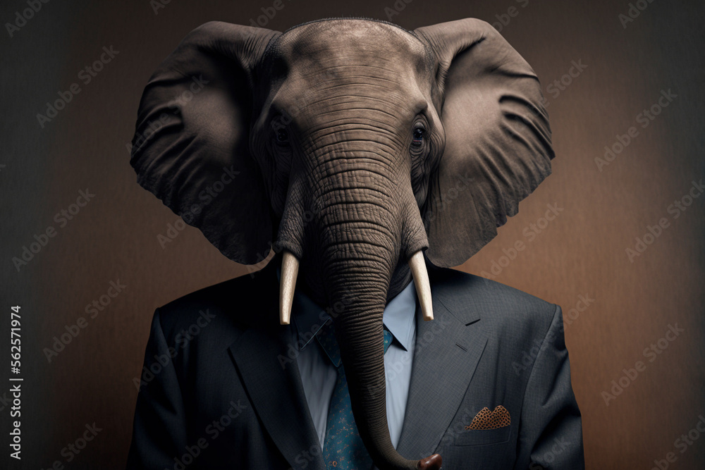 elephant man in business suit, AI generate