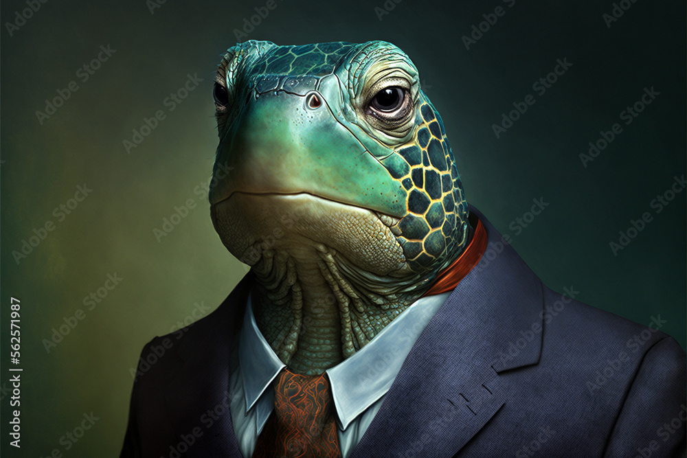 turtle man in business suit, AI generate