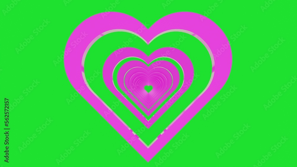 3D rendering of a red heart shape with greenscreen and looping - perfect for background