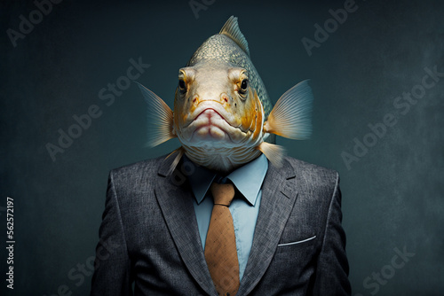 fish man in business suit, AI generate photo