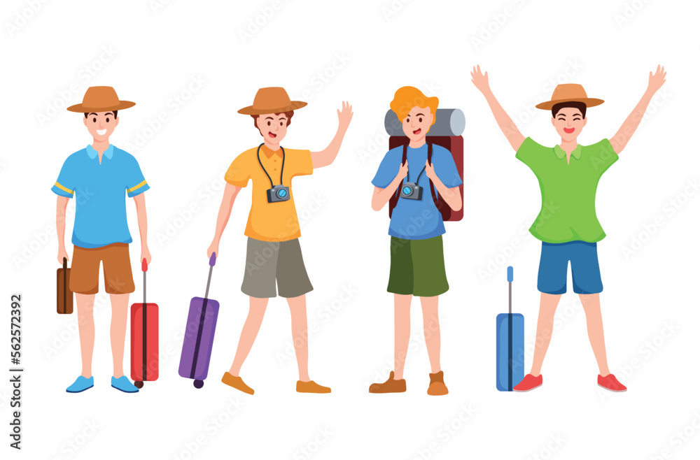 Handsome man in cartoon character,acting with happy feeling ,prepare for travelling, Handsome man in cartoon character,acting with happy feeling ,prepare for travelling,