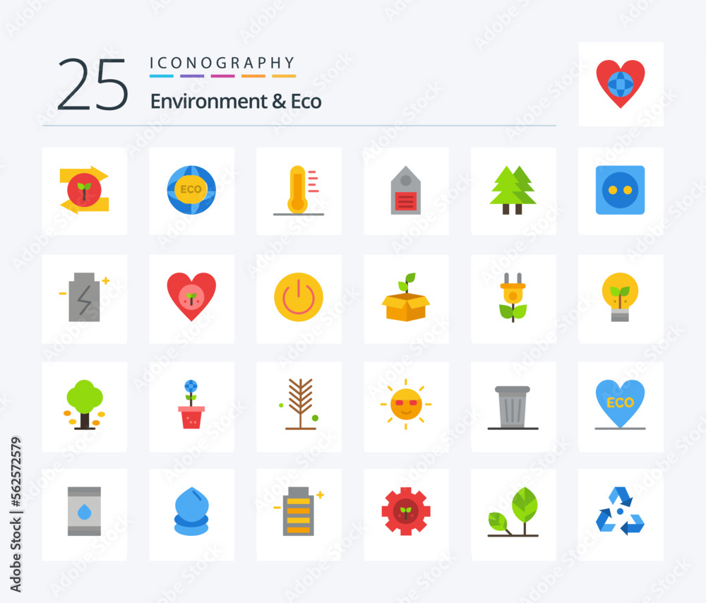 Environment And Eco 25 Flat Color icon pack including tag. ecology. eco. eco. environment