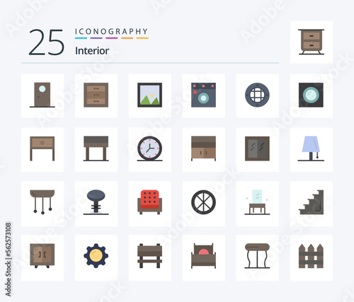 Interior 25 Flat Color icon pack including interior. interior. interior. furniture. interior