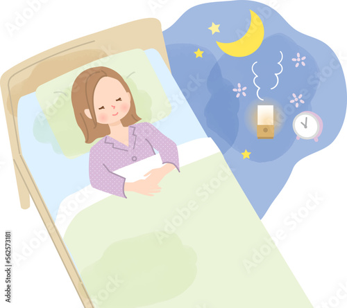 ベットでぐっすり眠る女性のイラスト素材