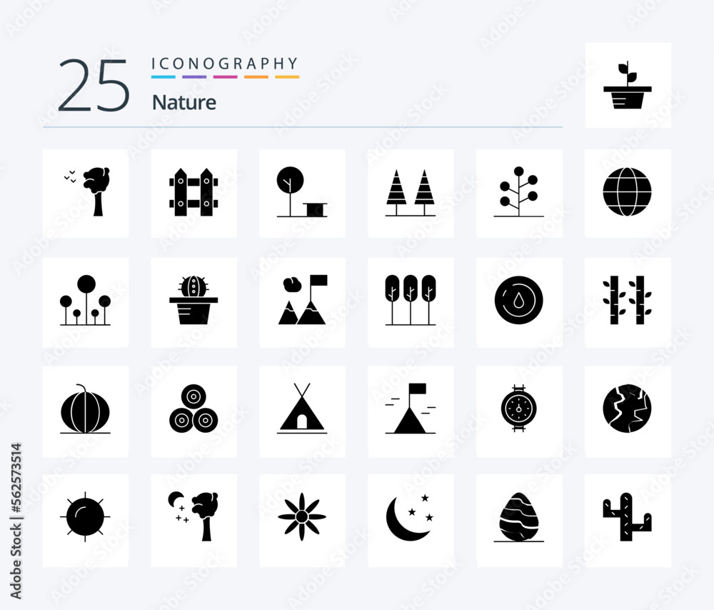Nature 25 Solid Glyph icon pack including garden. tree. nature. park. forest