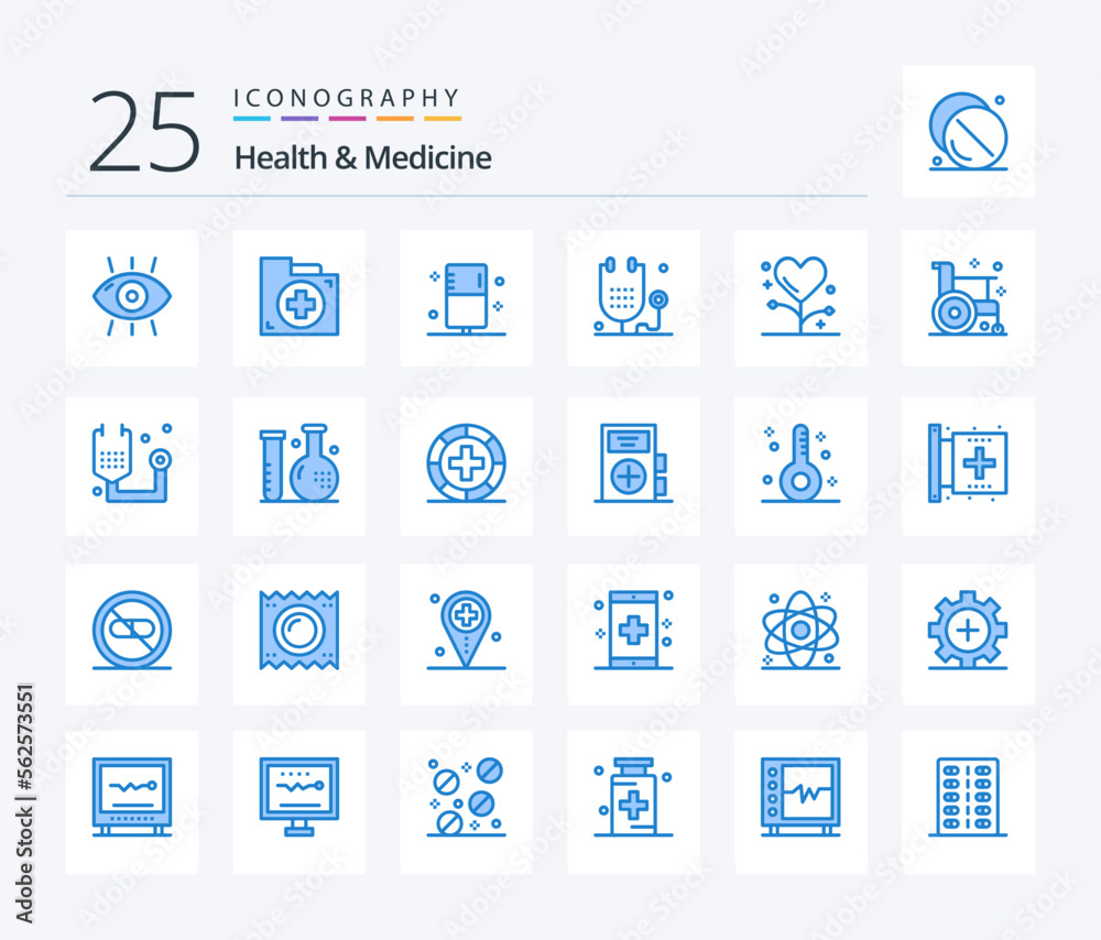 Health & Medicine 25 Blue Color icon pack including form. disease. first. health. fitness