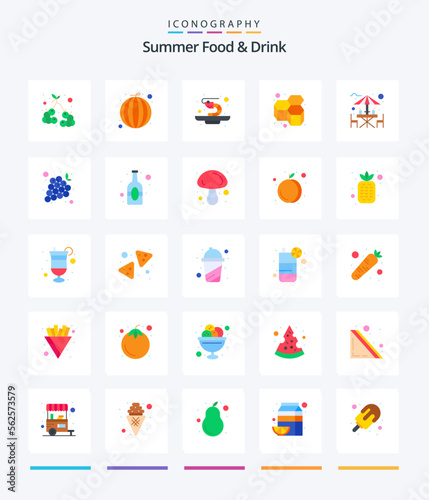 Creative Summer Food & Drink 25 Flat icon pack Such As beach. alcohol. prawn. sweet. honey