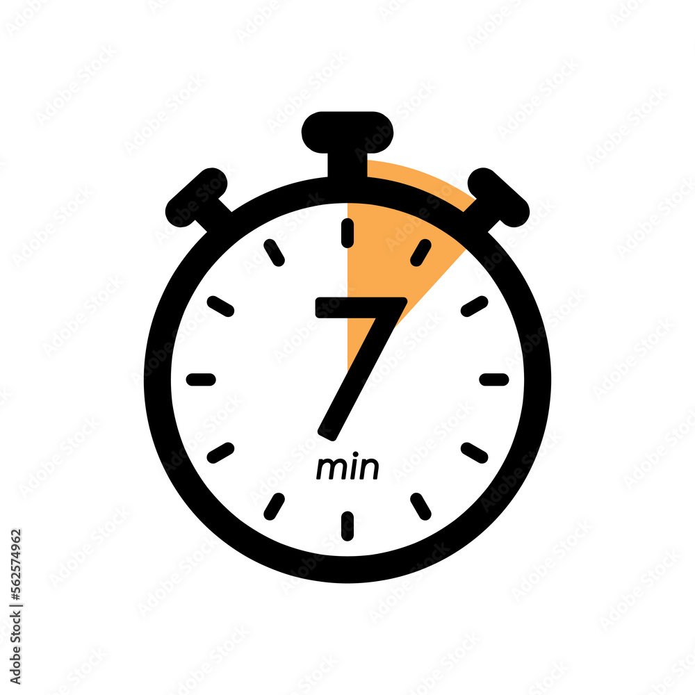 Vecteur Stock seven minutes stopwatch icon, timer symbol, cooking time,  cosmetic or chemical application time, 7 min waiting time vector  illustration | Adobe Stock