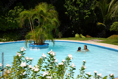 Mother and daughter swimming in pool, Bantayan Island, Philippines photo