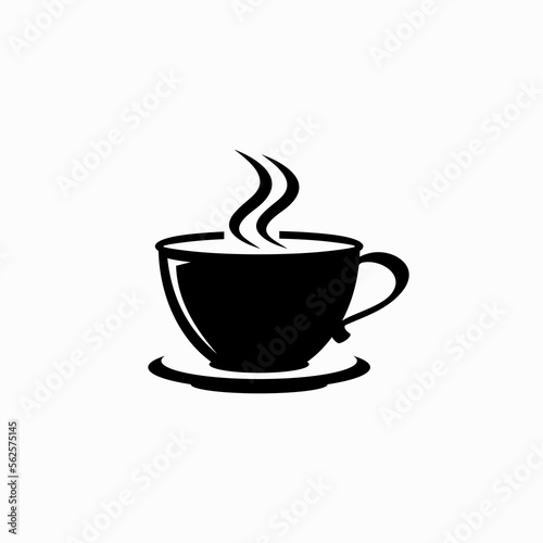 a cup of hot coffee on a plate silhouette vector