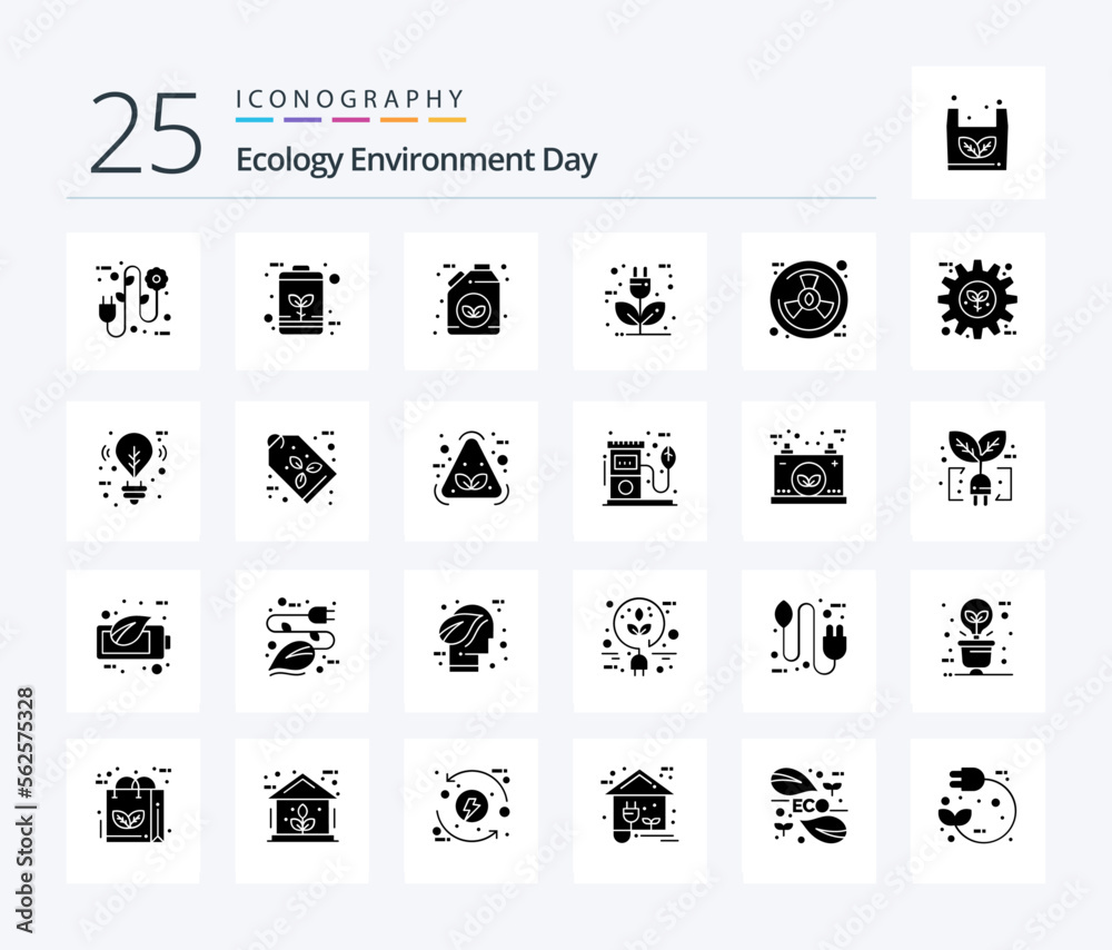 Ecology 25 Solid Glyph icon pack including energy. eco. power. charger. green