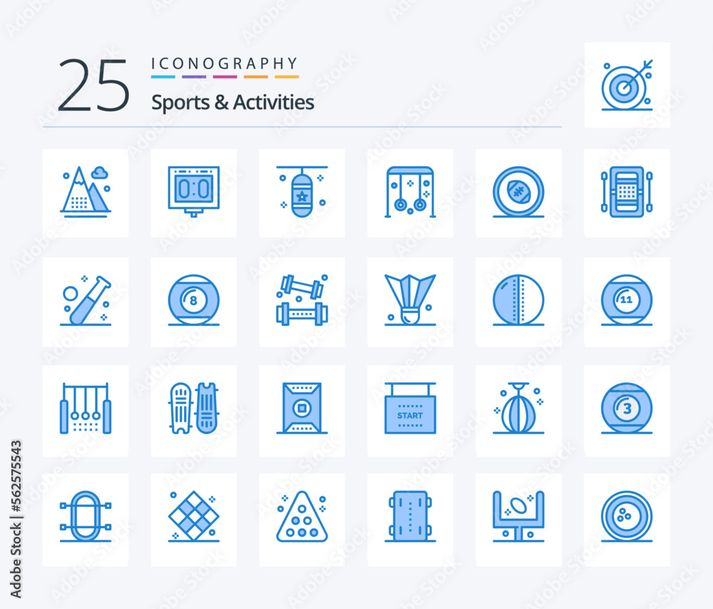 Sports & Activities 25 Blue Color icon pack including sport. child. sports. sports. punching box