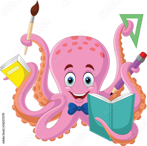 Cartoon octopus holding a stationery