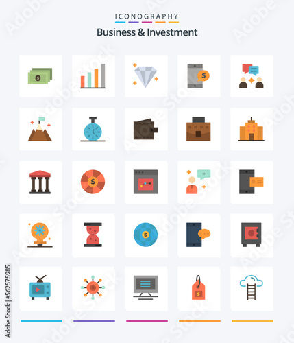 Creative Business And Investment 25 Flat icon pack Such As mountain. group. jewel. man. money