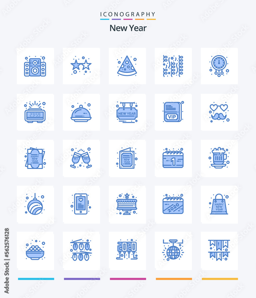 Creative New Year 25 Blue icon pack  Such As new year. clock. food. fun. fireworks