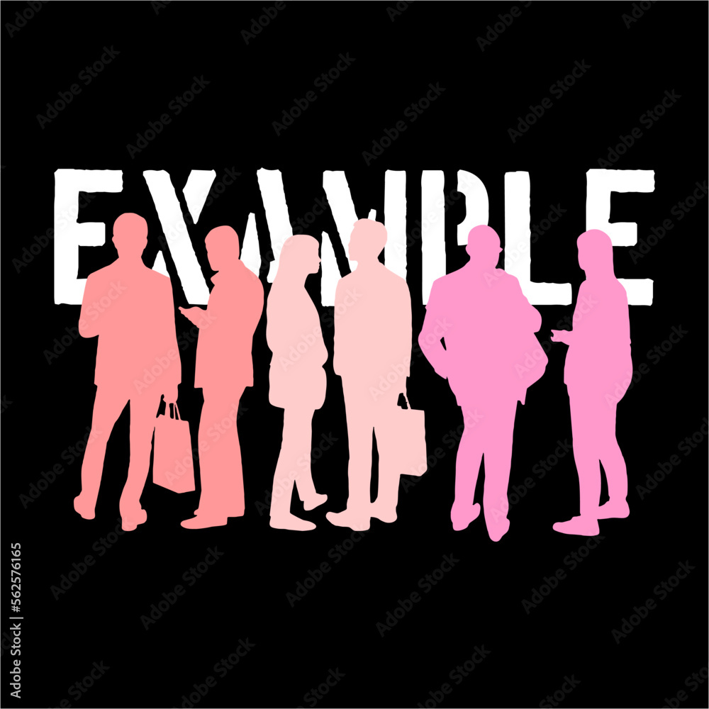 Vector silhouette City People Group in Pink Color , Different Style, Isolated with Black Color Background