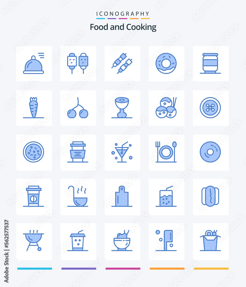 Creative Food 25 Blue icon pack  Such As carrot. can. barbeque. beer. donuts