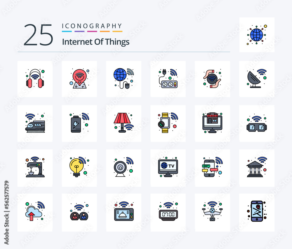 Internet Of Things 25 Line Filled icon pack including network. connections. internet. wifi. smart