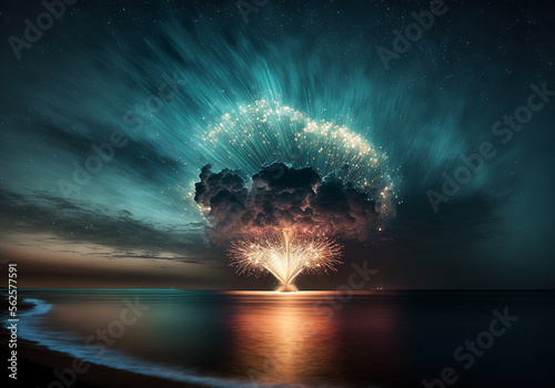 firework at the ocean created with Generative AI technology