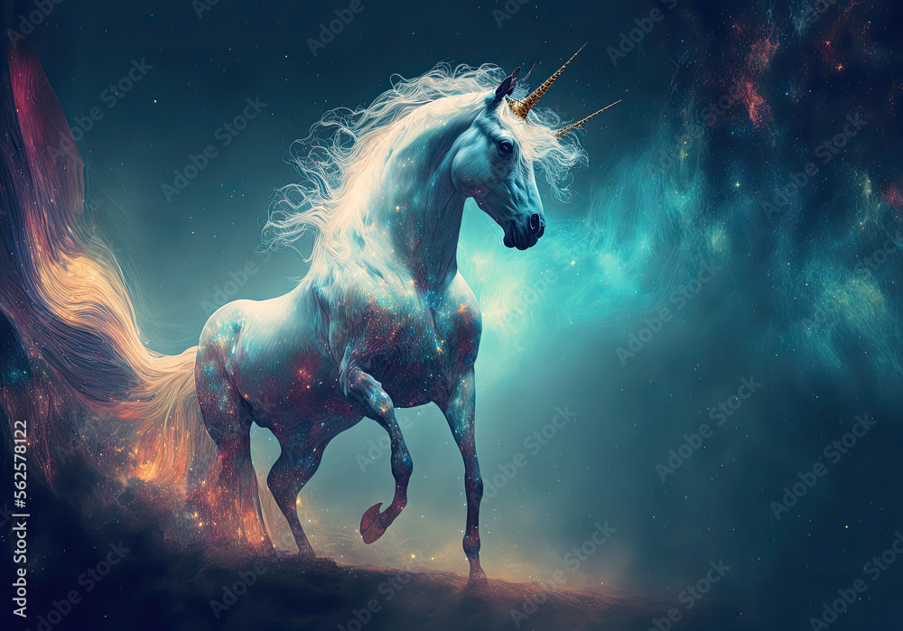 unicorn on space background created with Generative AI technology Stock ...