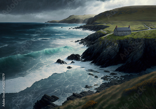 Photo irish coastline with rural rocks and beautiful ocean created with Generative AI