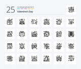 Valentines Day 25 Line icon pack including date. wedding. heart. valentine. bed