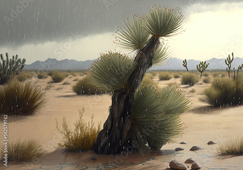 natural desert scene in the rain created with Generative AI technology