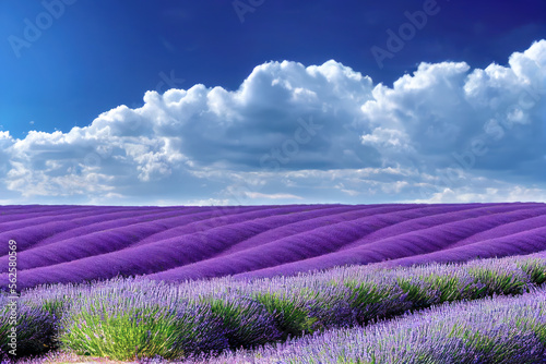 Field with rows of lavender flowers. Generative AI