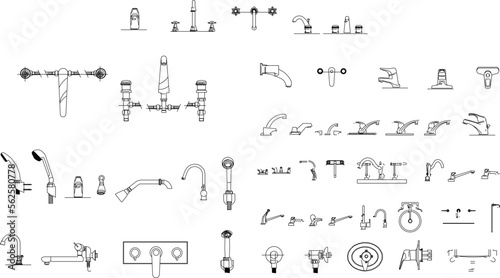 sketch vector illustration of various types of sink faucets