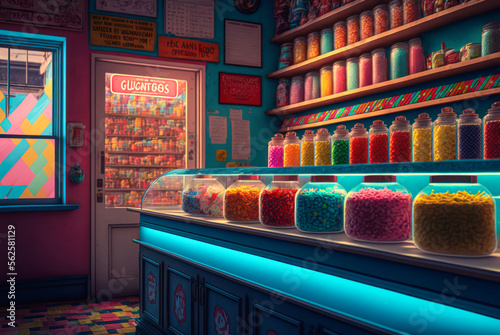 Candy store interior. Generative AI
