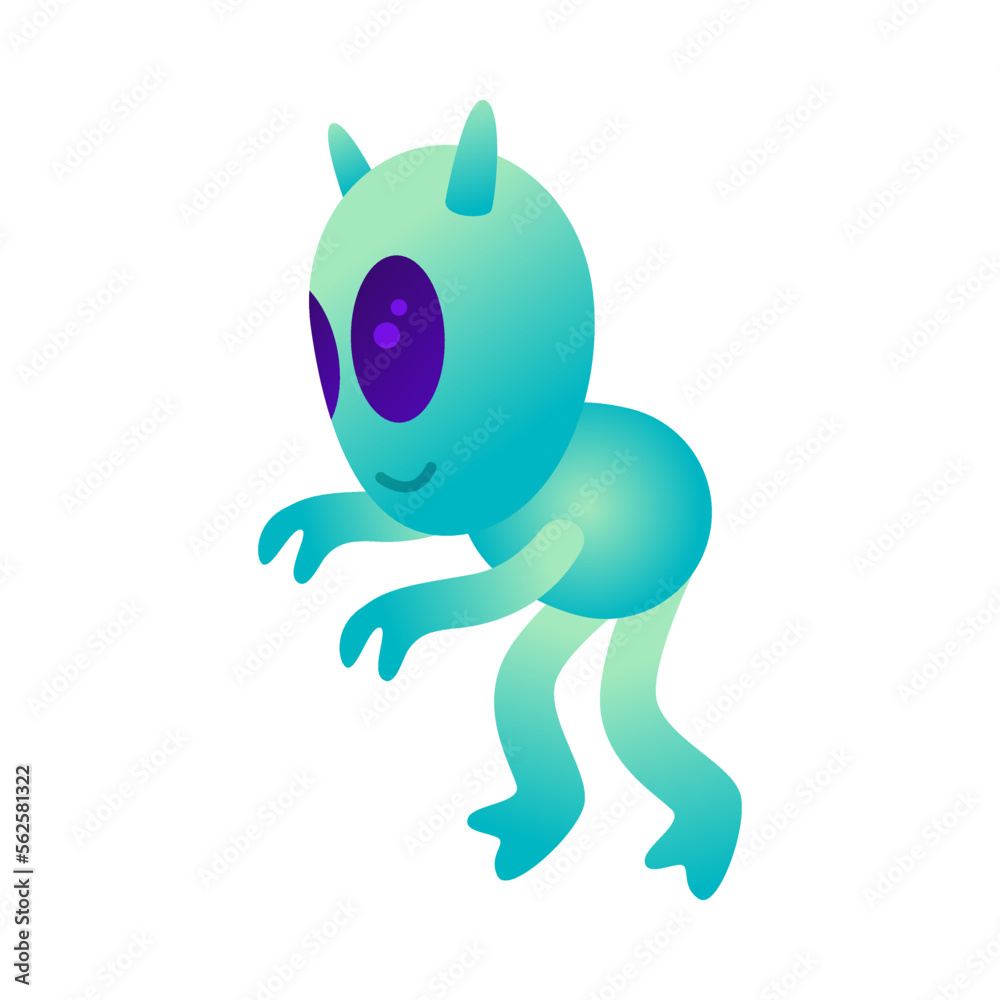 Cute Alien with Huge Eyes and Antenna Vector Illustration