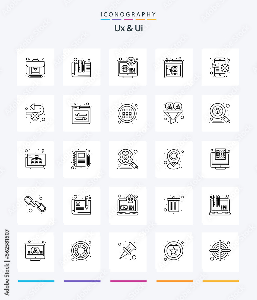 Creative Ux And Ui 25 OutLine icon pack  Such As website. seo. configuration. flowchart. development