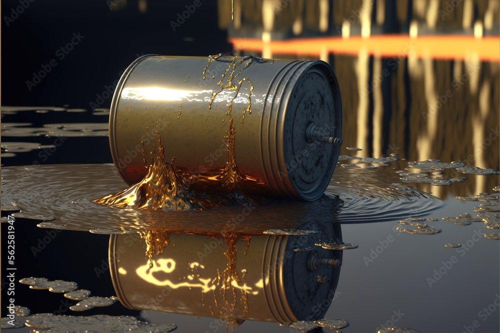 A leaking oil canister, pollution at river created with generative ai ...