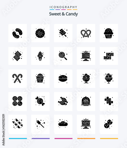 Creative Sweet And Candy 25 Glyph Solid Black icon pack  Such As candy. dough. sweets. bread. candy