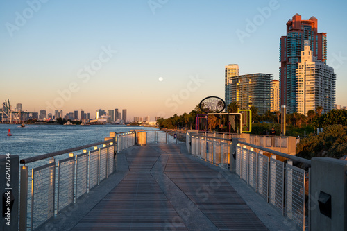 South Point Pier and entrance to Port Miami in Miami Beach, Florida in early morning light on clear cloudless sunny day. © Francisco