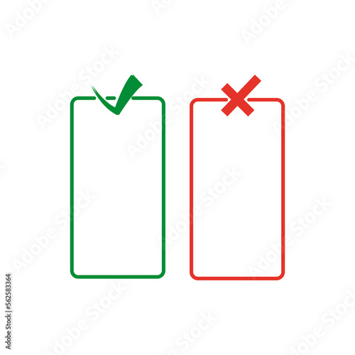 dos and donts are rectangles. The checkmark and cross are red. Vector illustration.
