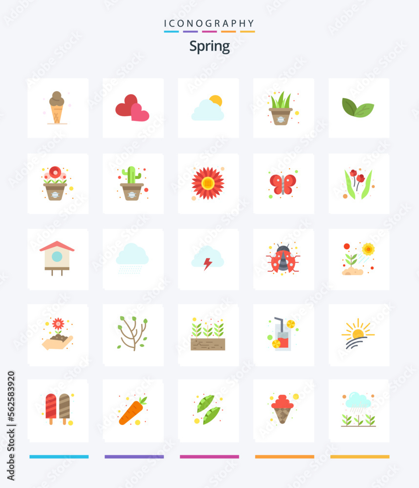 Creative Spring 25 Flat icon pack  Such As leaf. pot. sky. grass. flowers