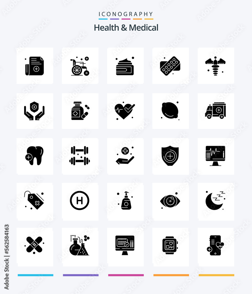 Creative Health And Medical 25 Glyph Solid Black icon pack  Such As medical. medical sign. medical. medical. medicine