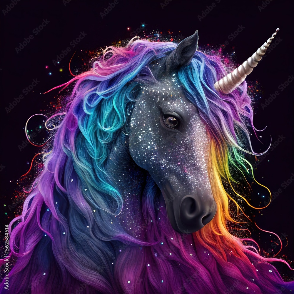 Rainbow unicorn made of dreams covered with colorfull glowing rainbow