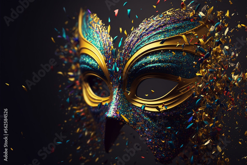 carnival mask with feathers abstract background carnival brazil mask confetti streamer glitter gemerador ai