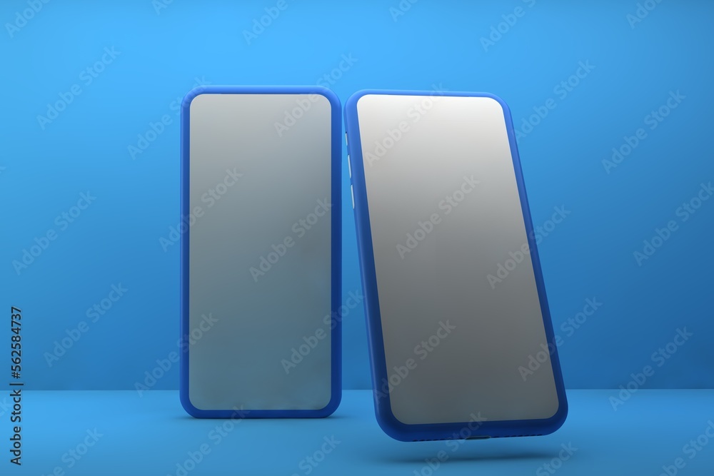 3D Render Illustration Two Phone Mock Up With Blue Background 3D Render Illustration Two Phone Mock Up With Blue Background