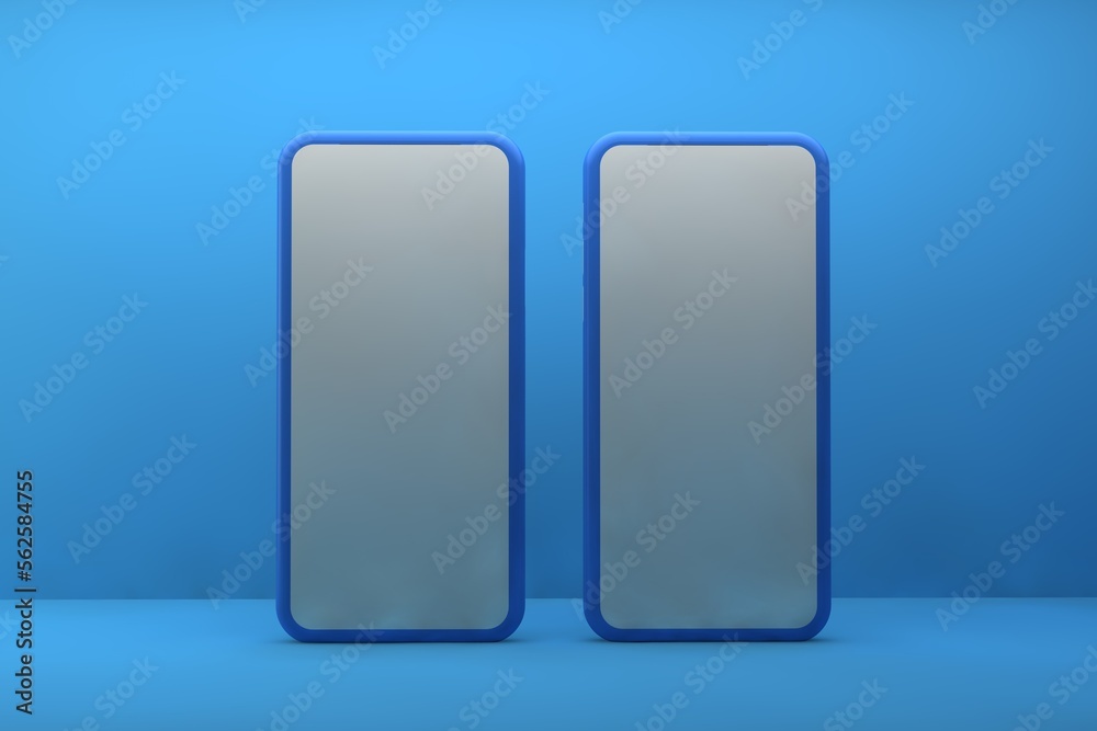 3D Render Illustration Two Phone Mock Up With Blue Background 3D Render Illustration Two Phone Mock Up With Blue Background