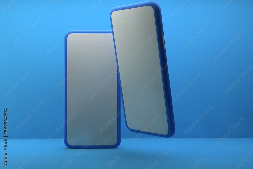3D Render Illustration Two Phone Mock Up With Blue Background 3D Render Illustration Two Phone Mock Up With Blue Background