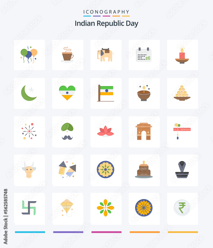 Creative Indian Republic Day 25 Flat icon pack  Such As diwali. candle. africa. indian republic day jan. indian