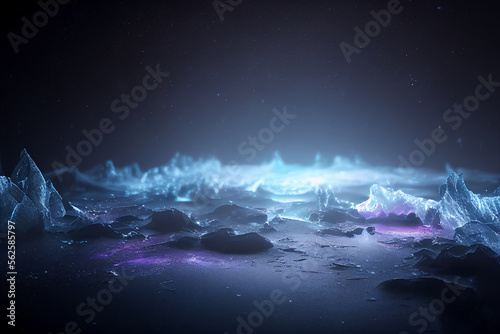Ice. Beautiful ice background. Realistic ice and snow on dark background. Generative AI © Ruslan Shevchenko