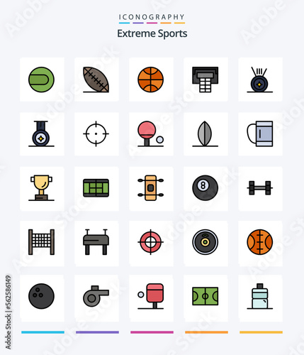 Creative Sport 25 Line FIlled icon pack  Such As surfboard. sport. medal. sport. target