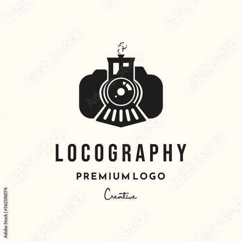 locomotive photography vintage logo vector minimalist illustration design, train and camera creative logo design
