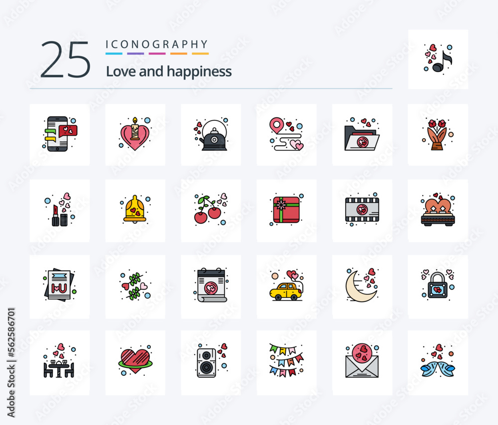 Love 25 Line Filled icon pack including party. love. brew. location. pot