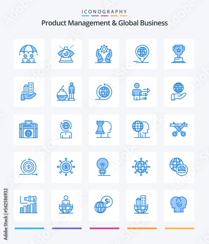Creative Product Managment And Global Business 25 Blue icon pack Such As award. global. providence. forum. solutions